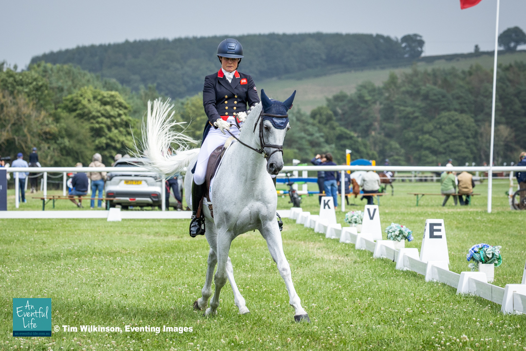 Piggy March rides Halo in the dressage for the CCI4* eventing at Burgham International Horse Trials 2025 | An Eventful Life