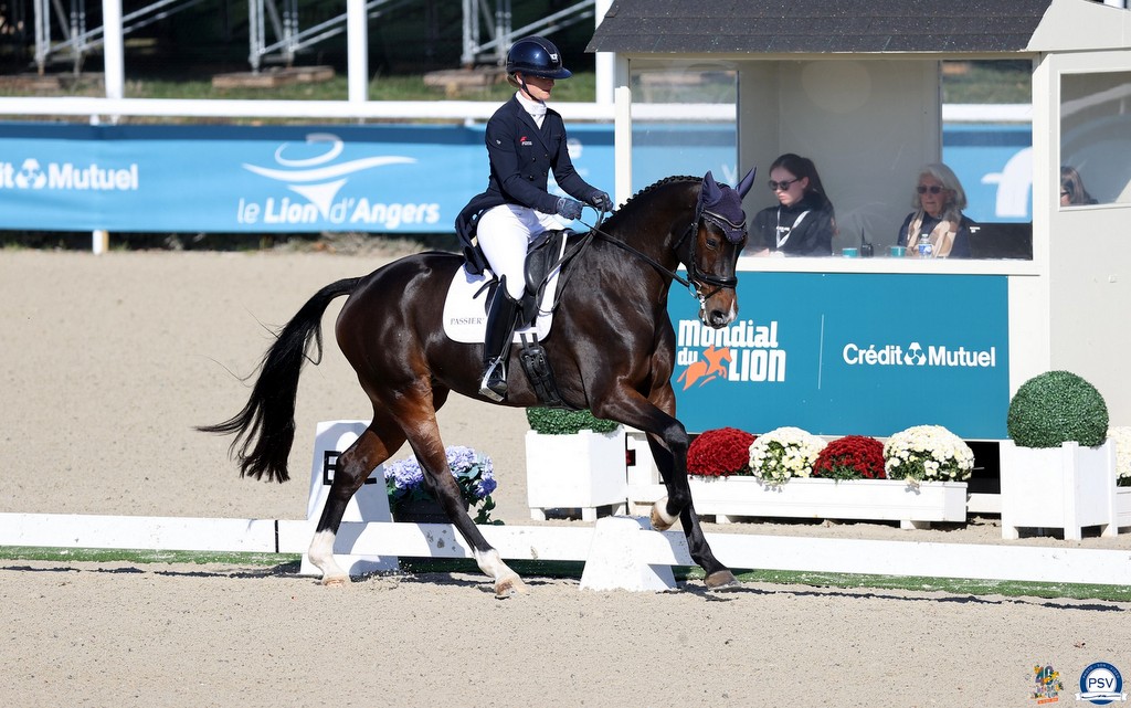 Julia Krajewski riding Ajana leads the 6-Year-Old class after dressage at 2025 FEI WBFSH Eventing World Young Horse Championships at Le Mondial Du Lion | An Eventful Life