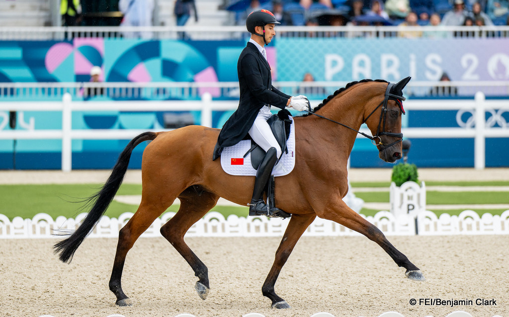 Alex Hua Tian rides Jillsonne van Bareelhof in the eventing at Paris 2024 Olympic Games | An Eventful Life