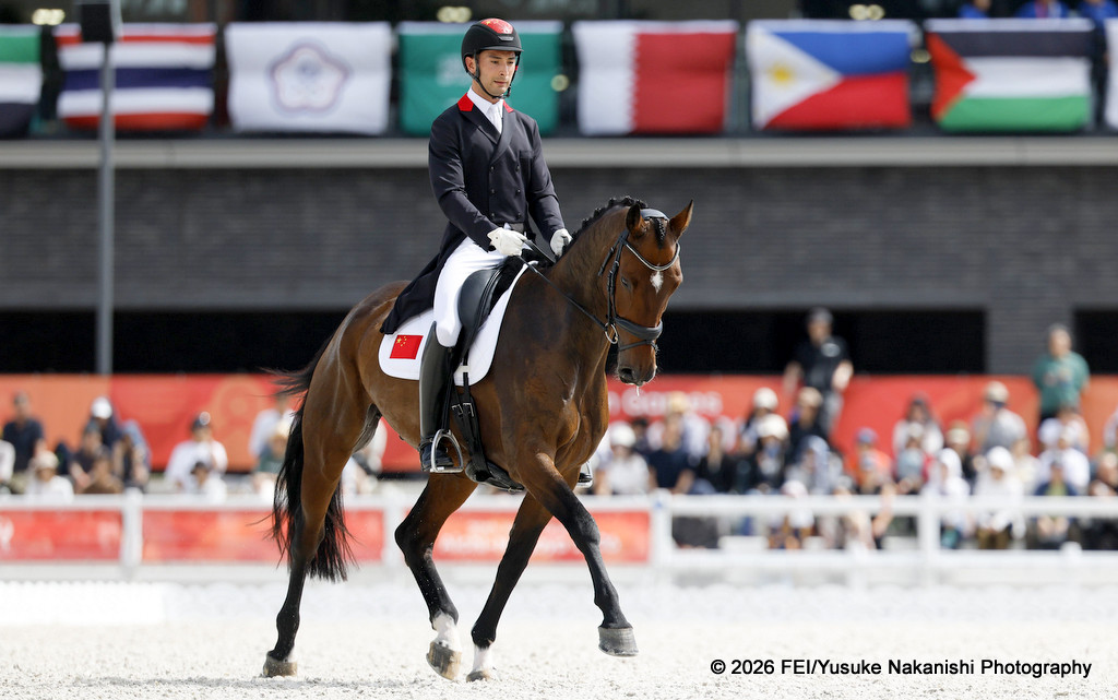 Alex Hua Tian rides Manjushri during dressage for the Eventing at 20th Asian Games Aichi-Nagoya 2026 (21-23 September) | An Eventful Life