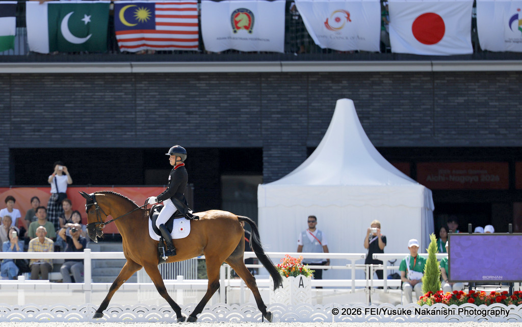 Toshiyuki Tanaka (JPN) rides Talma D’Allou during dressage for the Eventing at 20th Asian Games Aichi-Nagoya 2026 (21-23 September) | An Eventful Life