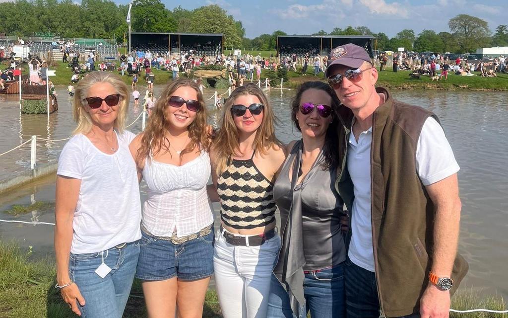 Lucinda Fredericks, Eve Stamper, Ellie Fredericks, Alice Page and Mark Stamper at Badminton Horse Trials 2026 | An Eventful Life