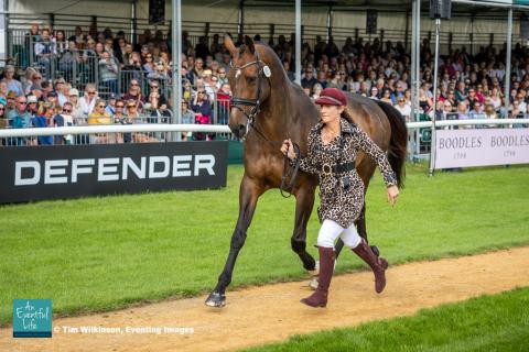 Caroline Powell presents Greenacres Special Cavalier for the CCI5* eventing first horse inspection at Defender Burghley Horse Trials 2024 | An Eventful Life