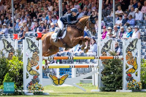 Sammi Birch rides Finduss PFB during the showjumping for the CCI5* eventing at MARS Badminton Horse Trials 2025 | An Eventful Life