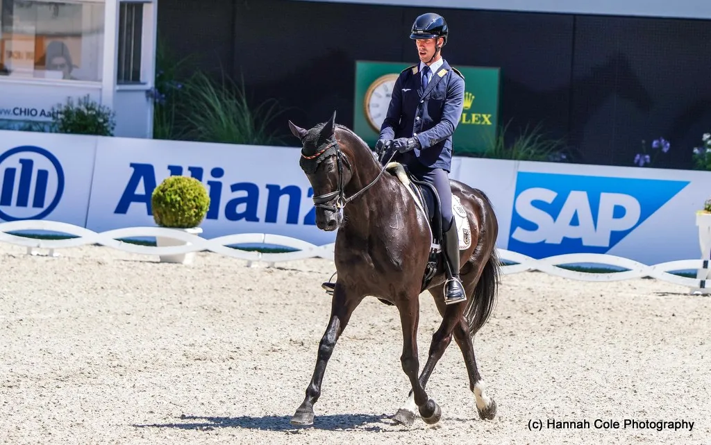 Jerome Robine rides Black Ice in the dressage during the CCIO4*-S eventing at World Equestrian Festival CHIO Aachen 2025 | An Eventful Life