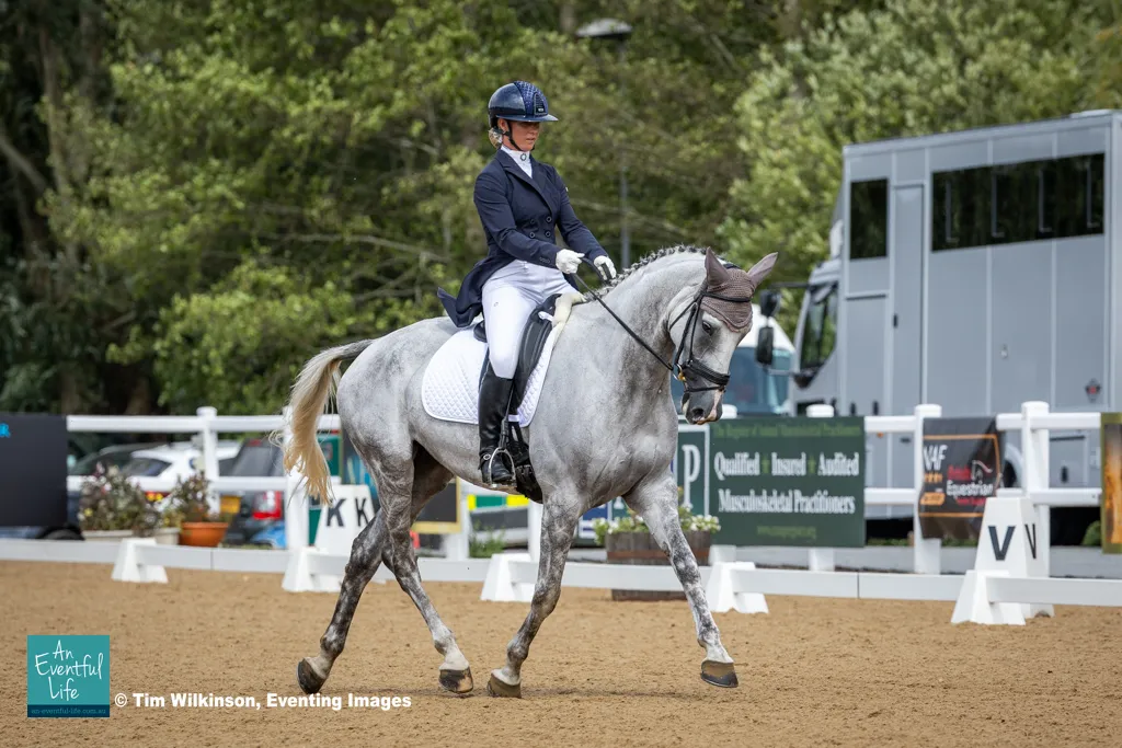 Dani Stewart-Richardson rides SHE Rowena Cade during dressage for the CCI2*-L eventing at the 2025 NAF Five Star Hartpury International Horse Trials & British National Championships | An Eventful Life