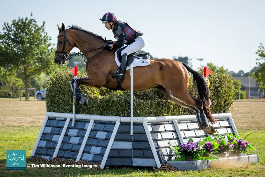 Sarah Bullimore rides Nakota during cross country for the CCI2*-L eventing at the 2025 NAF Five Star Hartpury International Horse Trials & British National Championships | An Eventful Life