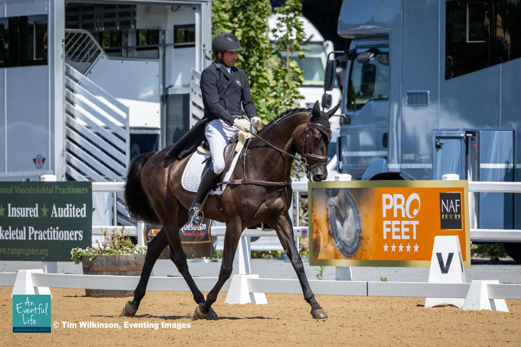 Tim Price rides Happy Boy during dressage for the British Open Championship eventing at the 2025 NAF Five Star Hartpury International Horse Trials & British National Championships | An Eventful Life