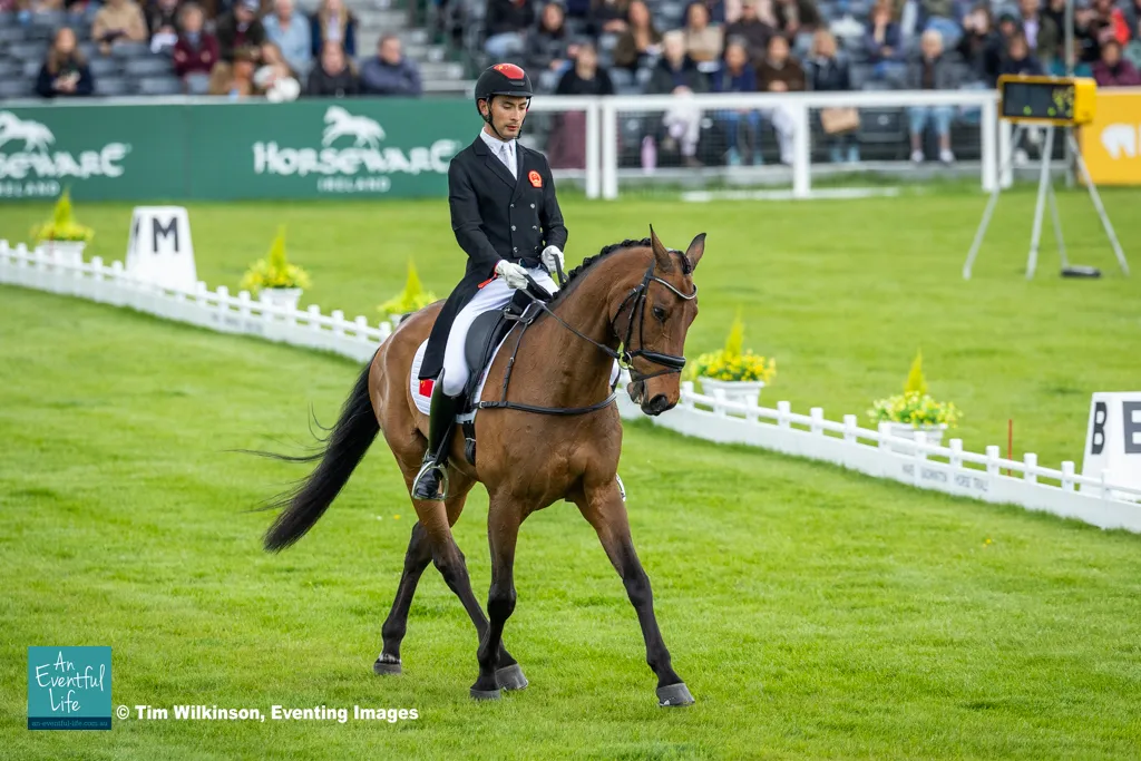 Alex Hua Tian rides Chicko during dressage for the CCI5* eventing at Badminton Horse Trials 2026 | An Eventful Life