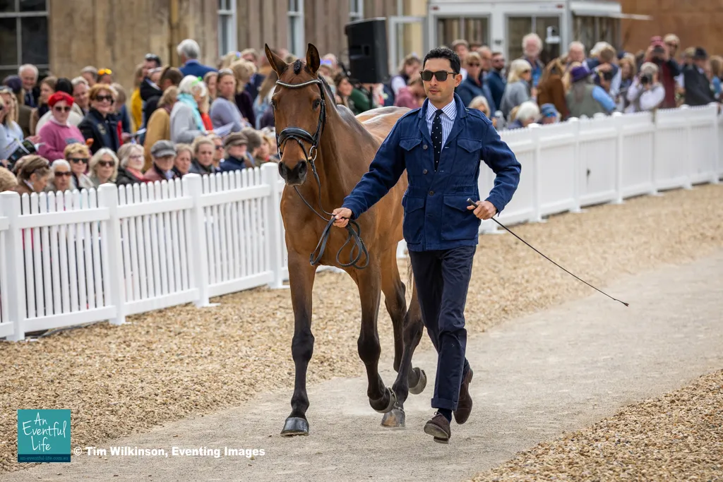 Alex Hua Tian presents Chicko during the first horse inspection for the CCI5* eventing at Badminton Horse Trials 2026 | An Eventful Life