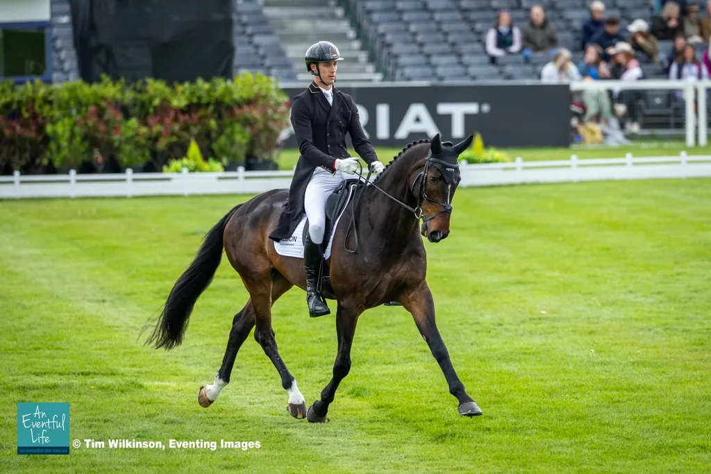 Will Rawlin rides Ballycoog Breaker Boy during dressage for the CCI5* eventing at Badminton Horse Trials 2026 | An Eventful Life