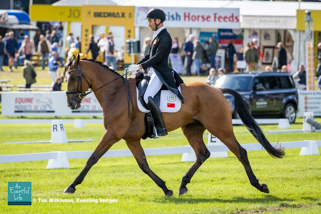 Alex Hua Tian rides Chapel House during dressage for the CCI4* eventing at 2026 Defender Bramham International Horse Trials (11-14 June 2026) | An Eventful Life
