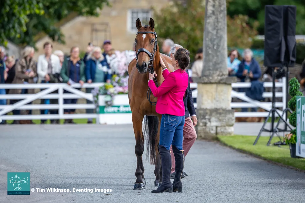 Ibby Macpherson presents Larav Gold Star during first horse inspection for the CCI4* eventing at 2026 Defender Bramham International Horse Trials (11-14 June 2026) | An Eventful Life