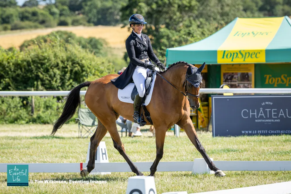 Caroline Powell rides Tik Tok during dressage for the CCI4* eventing at 2026 Burgham International Horse Trials (30 July-2 August 2026) | An Eventful Life