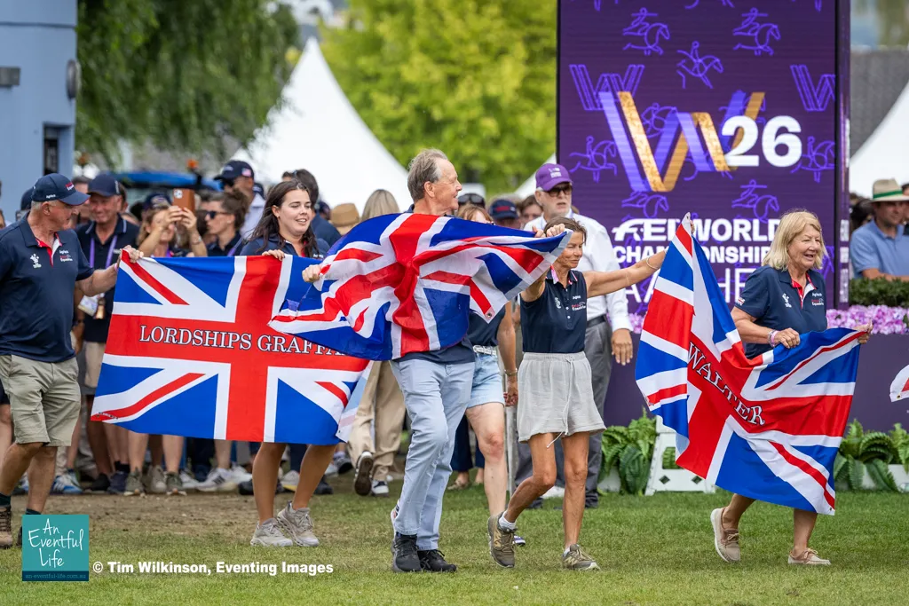 Gold medal winning British team horse owners during the presentations at FEI Eventing World Championships Aachen (11 – 16 August 2026) | An Eventful Life
